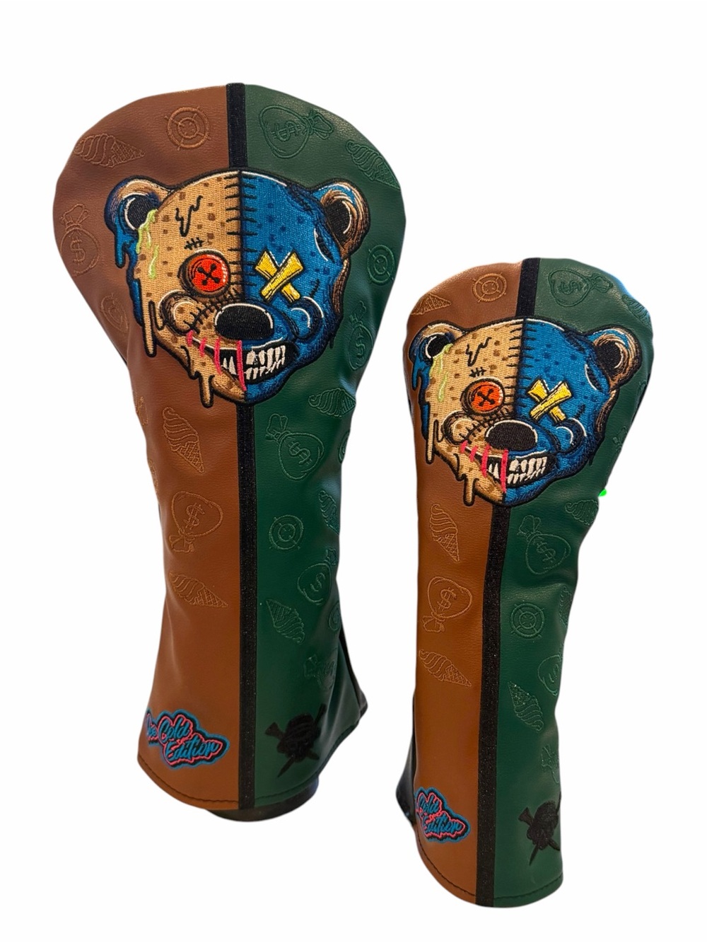 New & Custom- Embroidered Two-Tone Bear Golf Headcovers in Brown & Green